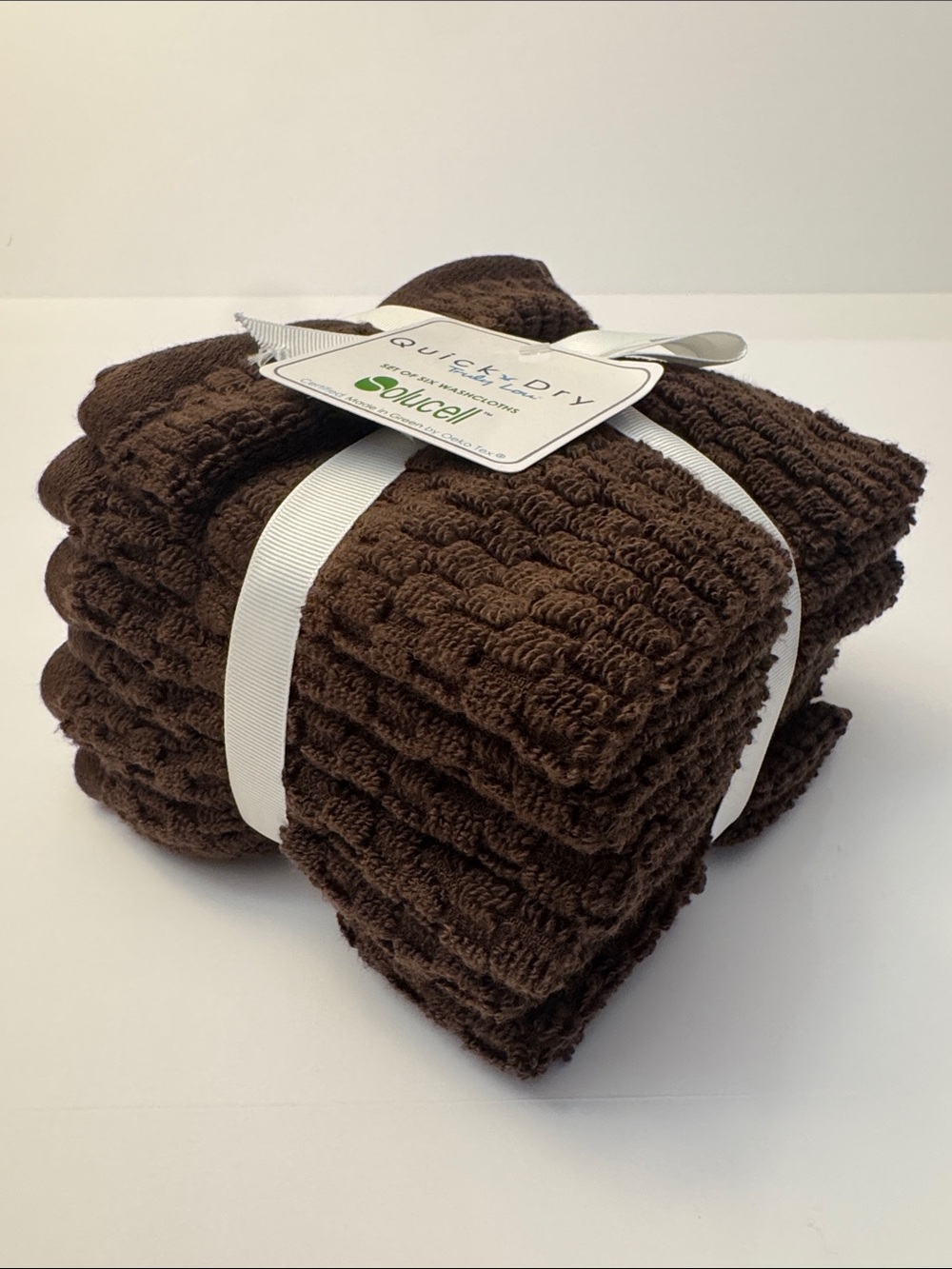 6pc TRULY LOU 100% Cotton Quick Dry Bath Washcloth Towel Set - HOT FUDGE (Brown)